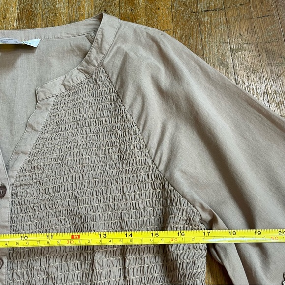 Alyssa W Collection Cotton Boho Button Up Smocked Tunic Lace Details Tan - Picture 11 of 12